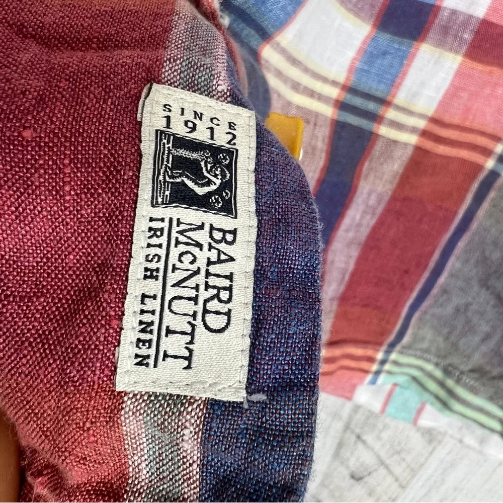 J. Crew Baird McNutt Italian Linen Plaid Button Front Shirt Men’s XL Preppy Camp